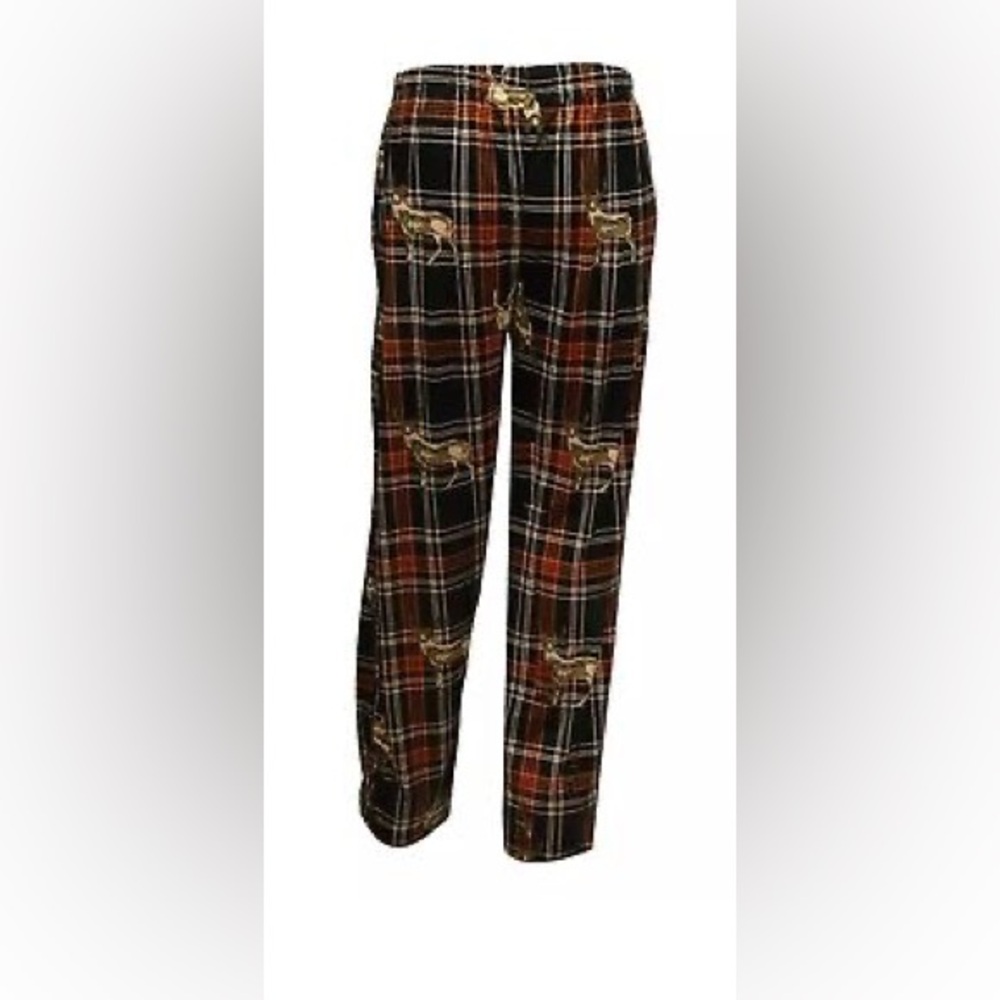 New Mens Lounge Pants Woodland Creek Soft Deer‎ in Black/Orange Plaid Pjs